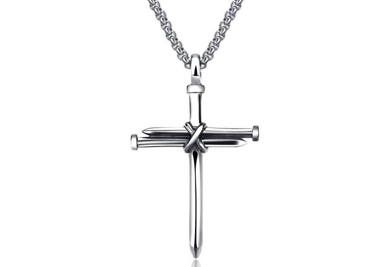 LuxusKollektion Kette und Anhänger Set Halskette Edelstahl Kreuzanhänger Nägel Punk Herren Silber von LuxusKollektion