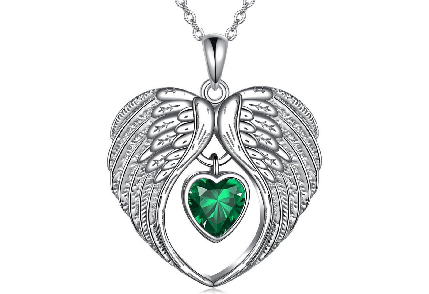 LuxusKollektion Kette und Anhänger Set Halskette Engelsflügel 925 Silber Damen 05Mai-Smaragd von LuxusKollektion