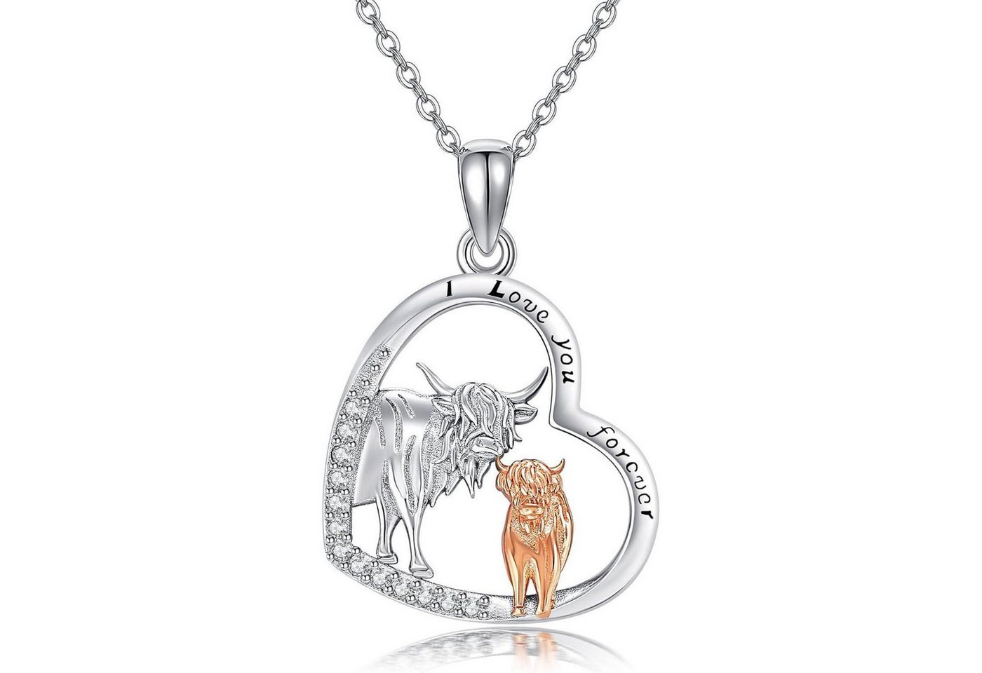 LuxusKollektion Kette und Anhänger Set Halskette Fuchs Katze Anhänger Mond Sterling Silber Highland Cow von LuxusKollektion