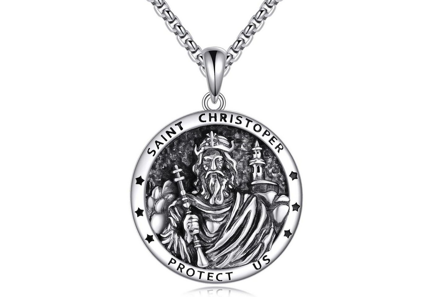 LuxusKollektion Kette und Anhänger Set Halskette Herren 925 Silber Erzengel Michael Saint Christopher von LuxusKollektion