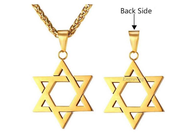LuxusKollektion Kette und Anhänger Set Halskette Herren Edelstahl Davidstern Symbol Gold Personalisiert von LuxusKollektion