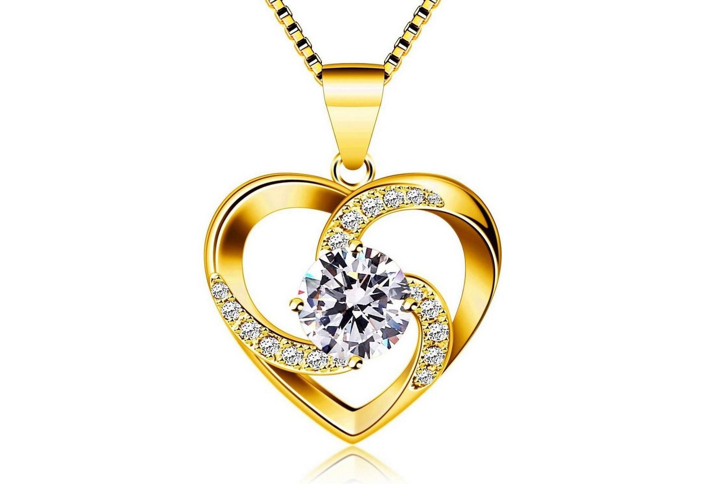 LuxusKollektion Kette und Anhänger Set Halskette Herz Anhänger 925 Silber Zirkonia 45cm Damen goldfarben von LuxusKollektion