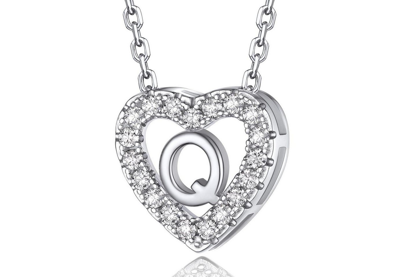LuxusKollektion Kette und Anhänger Set Halskette Herz Anhänger Initialen Moissanit Diamant Damen Q von LuxusKollektion