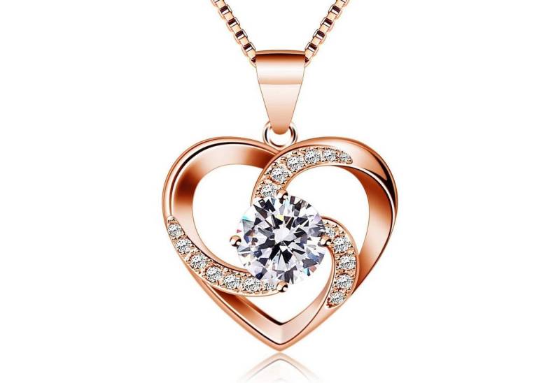 LuxusKollektion Kette und Anhänger Set Halskette Herz Damen 925 Silber Anhänger Zirkonia 45cm 02 von LuxusKollektion