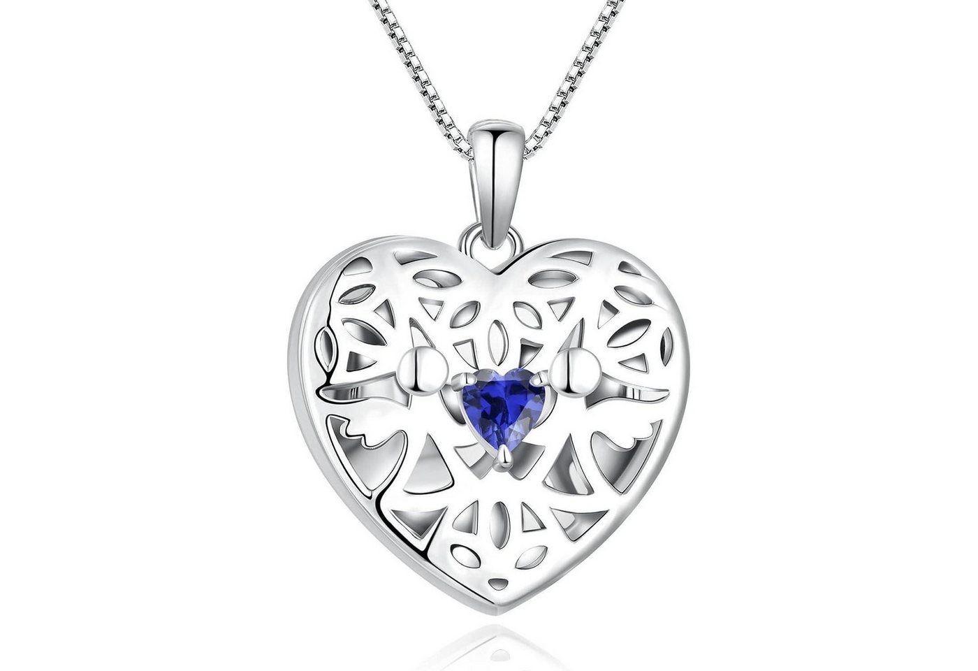 LuxusKollektion Kette und Anhänger Set Halskette Herz Foto Medaillon Schutzengel 925 09 September Saphir von LuxusKollektion
