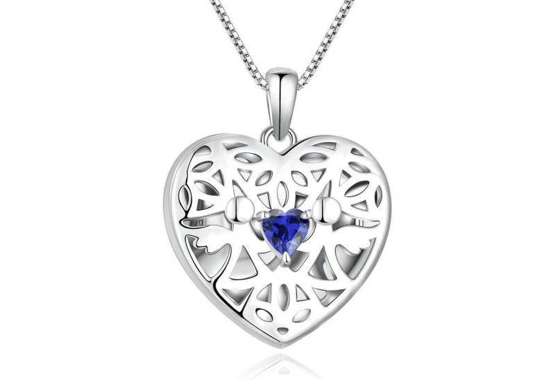 LuxusKollektion Kette und Anhänger Set Halskette Herz Foto Medaillon Schutzengel 925 09 September Saphir von LuxusKollektion