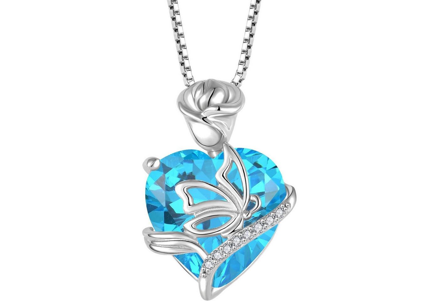 LuxusKollektion Kette und Anhänger Set Halskette Herz Geburtsstein 925 Silber Damen 03 März Aquamarin von LuxusKollektion