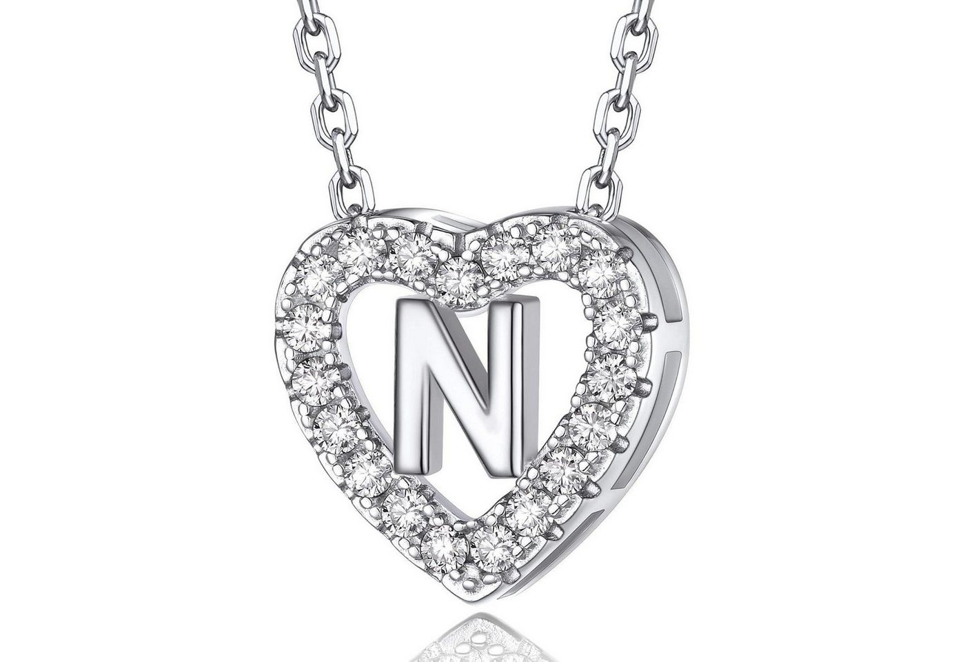 LuxusKollektion Kette und Anhänger Set Halskette Herz Initialen A Z Moissanit Diamant Damen N von LuxusKollektion