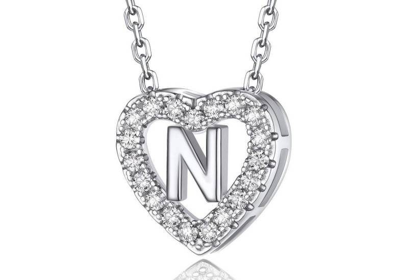 LuxusKollektion Kette und Anhänger Set Halskette Herz Initialen A Z Moissanit Diamant Damen N von LuxusKollektion