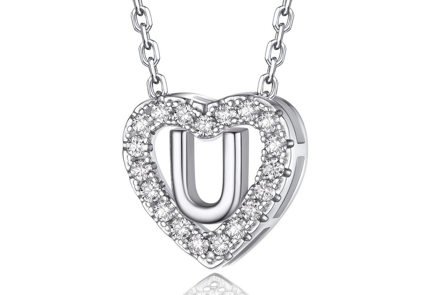 LuxusKollektion Kette und Anhänger Set Halskette Herz Initialen Anhänger Moissanit Diamant U von LuxusKollektion