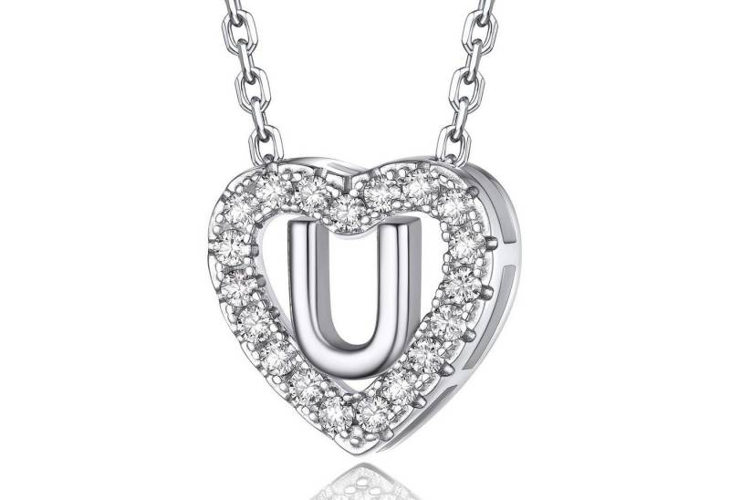 LuxusKollektion Kette und Anhänger Set Halskette Herz Initialen Anhänger Moissanit Diamant U von LuxusKollektion