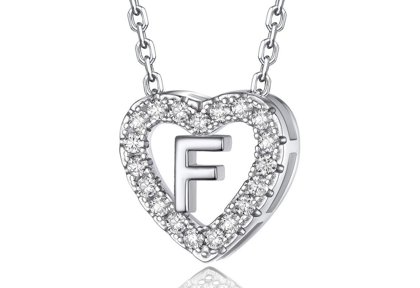 LuxusKollektion Kette und Anhänger Set Halskette Herz Initialen Moissanit Diamant Damen Geschenk F von LuxusKollektion