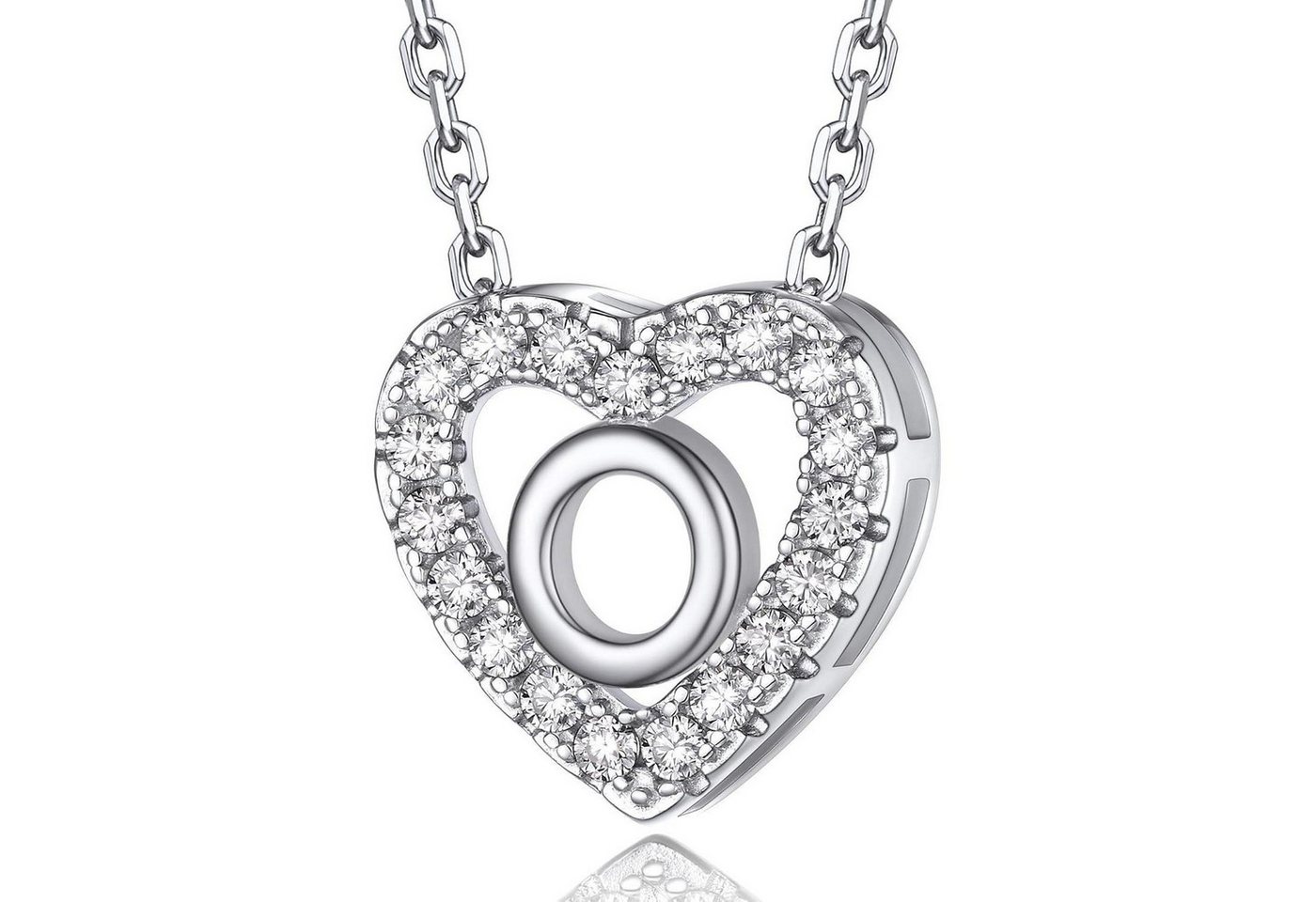 LuxusKollektion Kette und Anhänger Set Halskette Herz Initialen Moissanit Diamant Damen Geschenk O von LuxusKollektion
