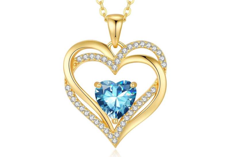 LuxusKollektion Kette und Anhänger Set Halskette Herzkette Damen Geburtsstein 925 Silber - 18K - März von LuxusKollektion