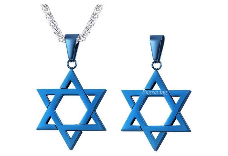 LuxusKollektion Kette und Anhänger Set Halskette Hexagramm Anhänger Davidstern Edelstahl Blau Personalisiert von LuxusKollektion
