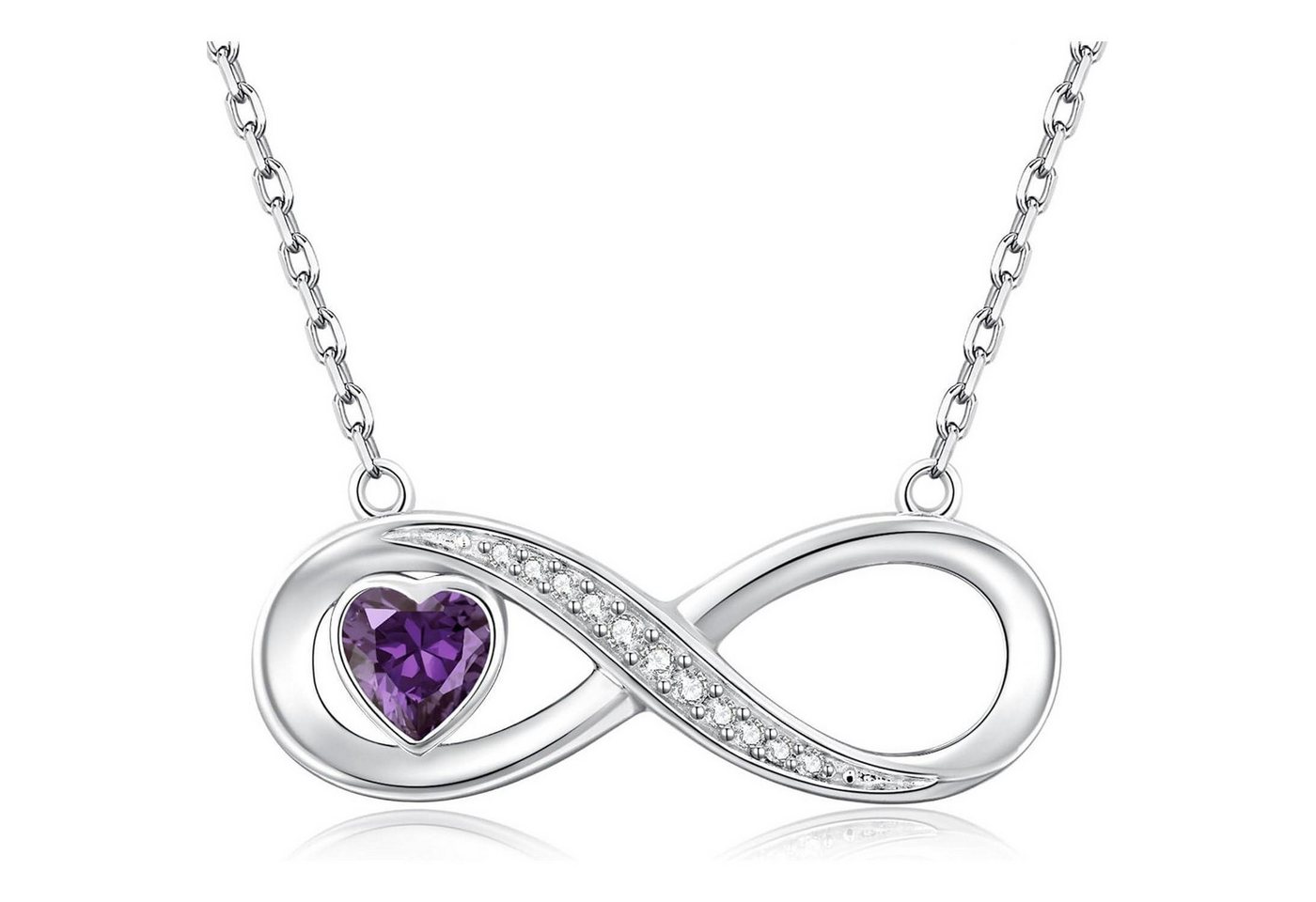 LuxusKollektion Kette und Anhänger Set Halskette Infinity Herz Geburtsstein Anhänger 925 Silber Silber-02-Feb von LuxusKollektion