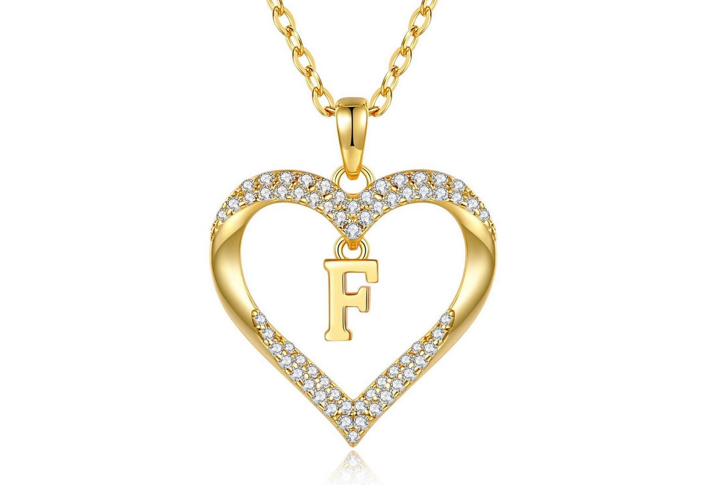 LuxusKollektion Kette und Anhänger Set Halskette Initialen 18K Vergoldet Herzanhänger Damen F von LuxusKollektion
