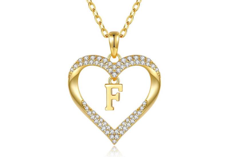 LuxusKollektion Kette und Anhänger Set Halskette Initialen 18K Vergoldet Herzanhänger Damen F von LuxusKollektion