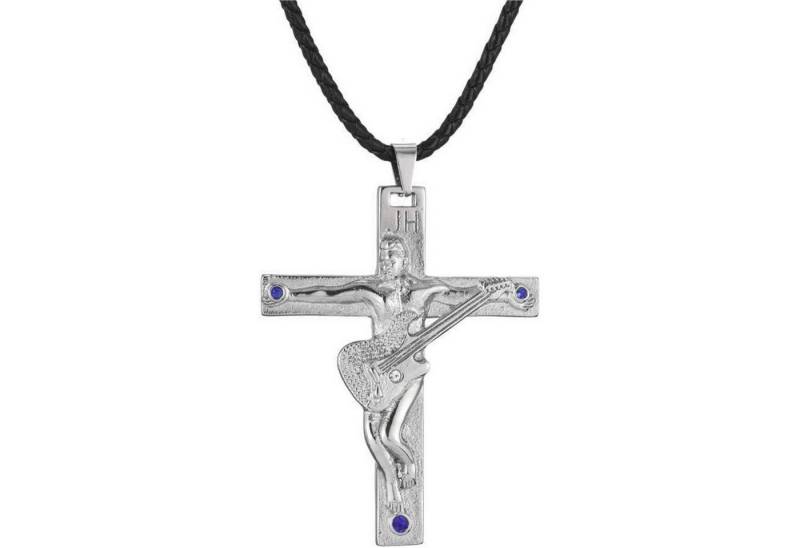 LuxusKollektion Kette und Anhänger Set Halskette Johnny Hallyday Gitarrenkreuz Edelstahl Damen JH-9 Silber von LuxusKollektion