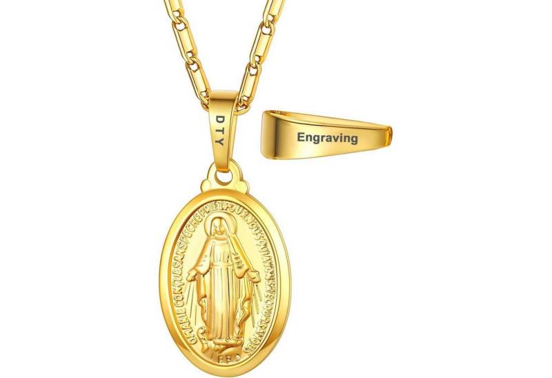 LuxusKollektion Kette und Anhänger Set Halskette Jungfrau Maria 925 Sterling Silber Medaille 01 Gold Anpassen von LuxusKollektion