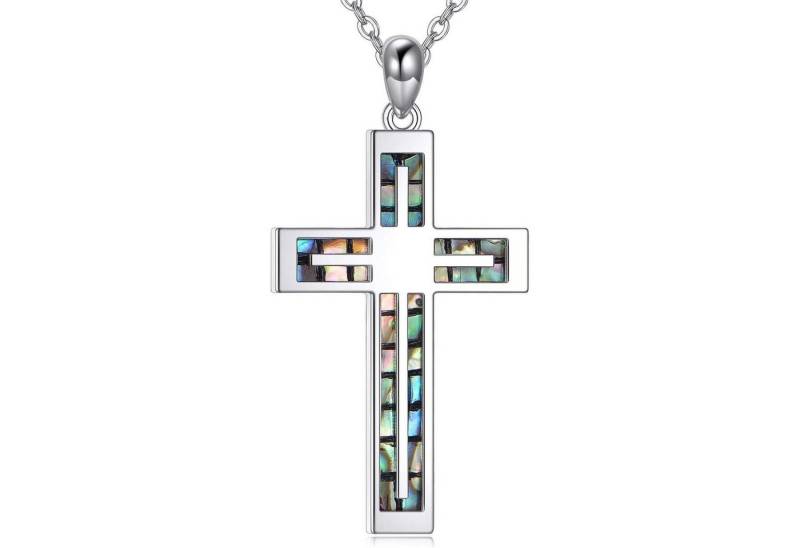 LuxusKollektion Kette und Anhänger Set Halskette Kreuz 925 Silber Anhänger Kommunion Damen Kreuz Abalone von LuxusKollektion