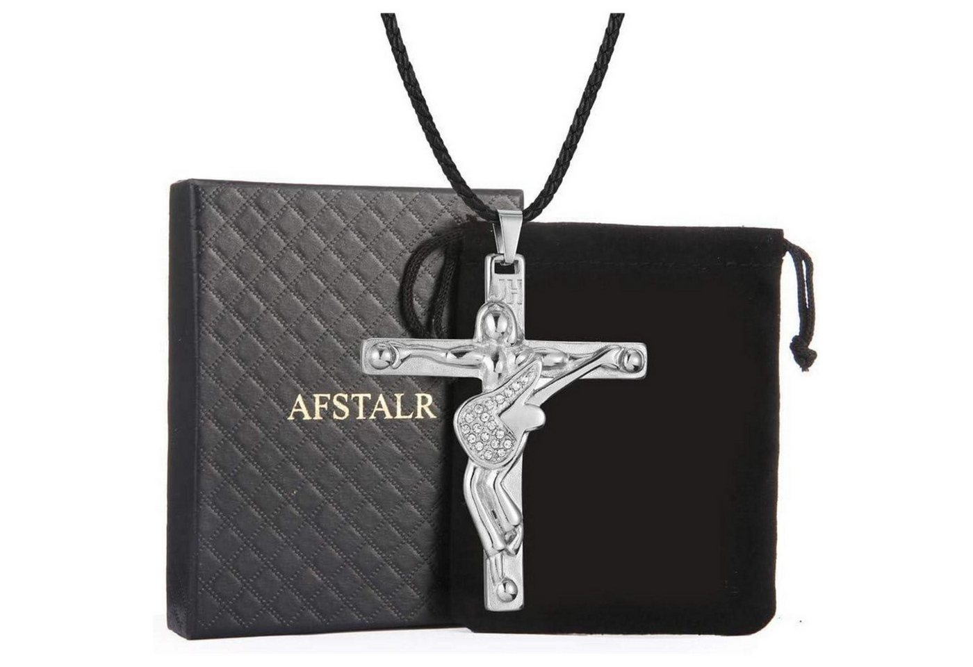 LuxusKollektion Kette und Anhänger Set Halskette Kreuz Gitarre Edelstahl Silber Souvenir FanDesign von LuxusKollektion
