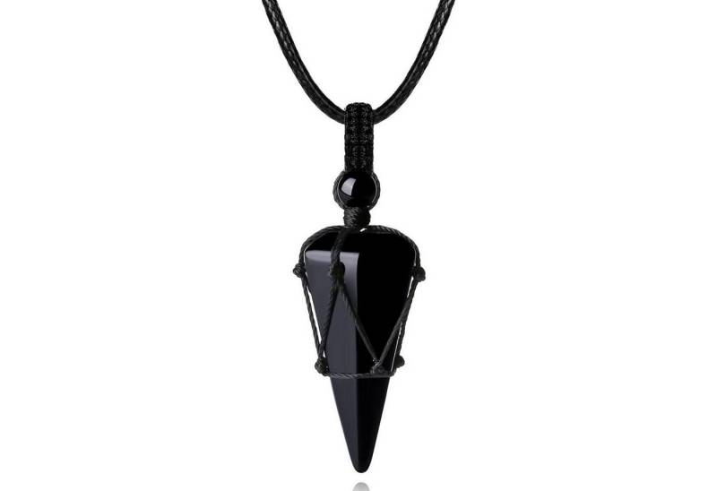 LuxusKollektion Kette und Anhänger Set Halskette Kristall Anhänger Lederseil Herren Damen Reiki A-Obsidian von LuxusKollektion
