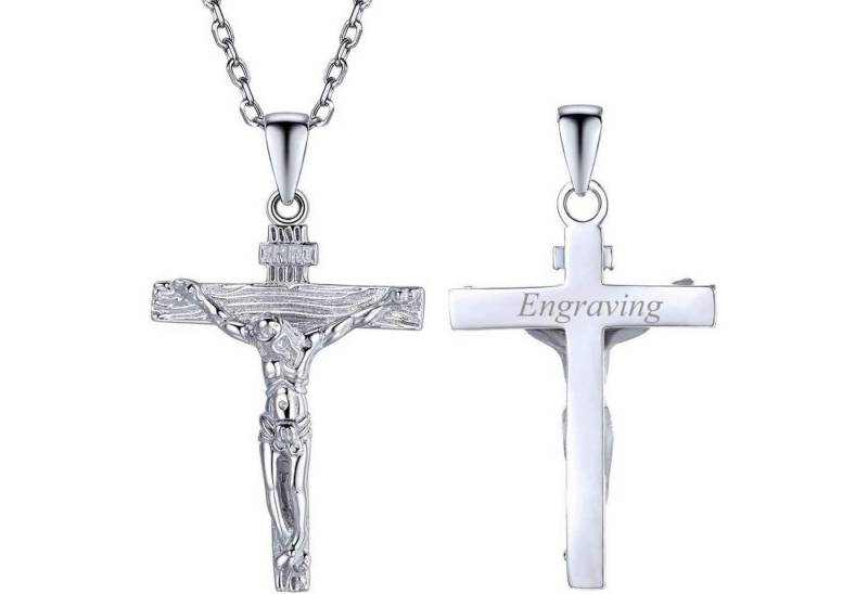 LuxusKollektion Kette und Anhänger Set Halskette Kruzifix Kreuz INRI Jesus Silber[personalisiert] Edelstahl von LuxusKollektion