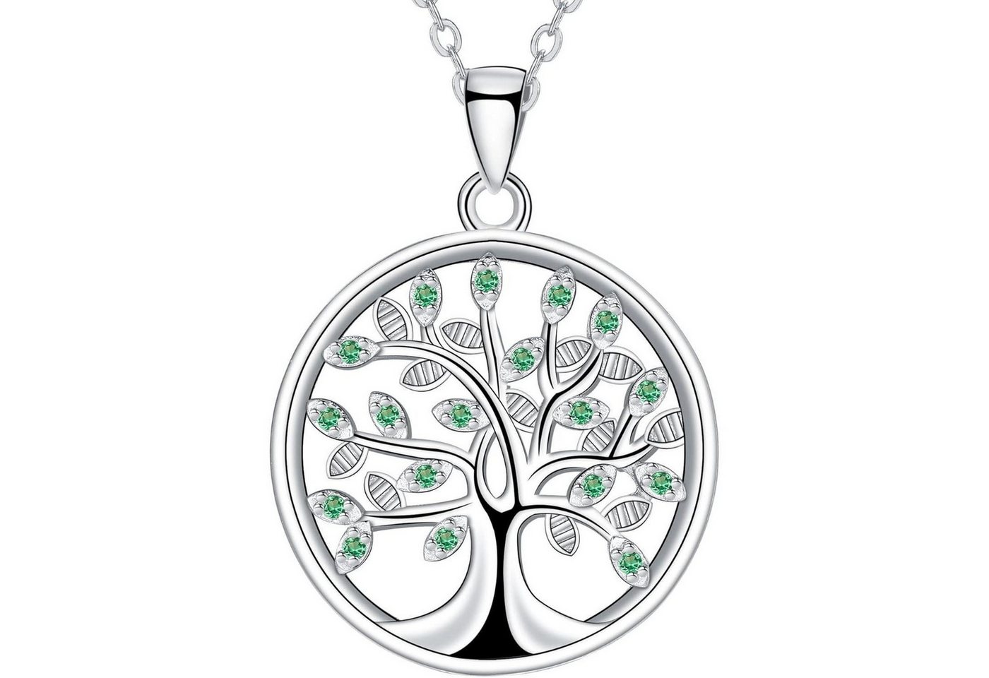 LuxusKollektion Kette und Anhänger Set Halskette Lebensbaum 925 Sterling Silber Damen Geschenk Grün von LuxusKollektion