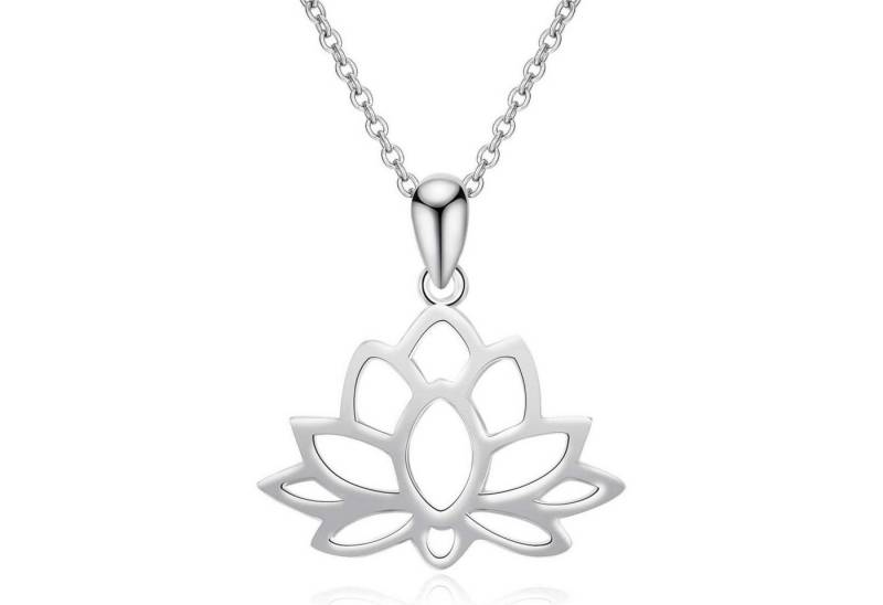 LuxusKollektion Kette und Anhänger Set Halskette Lotus Anhänger Sterling Silber Yoga Frauen Weißvergoldet von LuxusKollektion