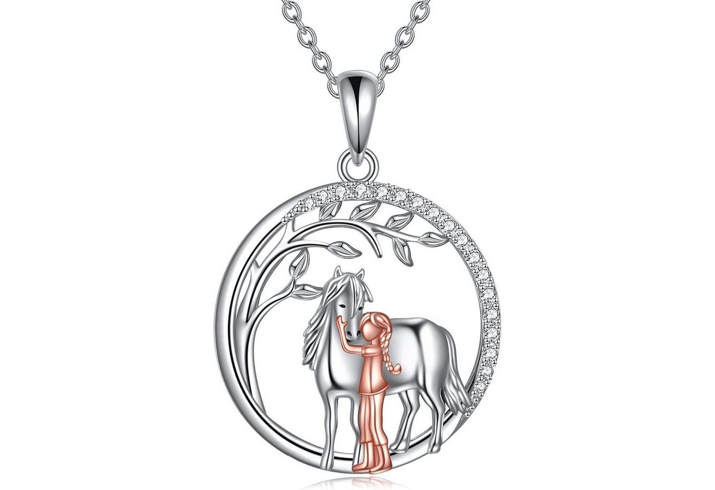 LuxusKollektion Kette und Anhänger Set Halskette Mädchen 925 Sterling Silber Anhänger Geschenk Pferd von LuxusKollektion