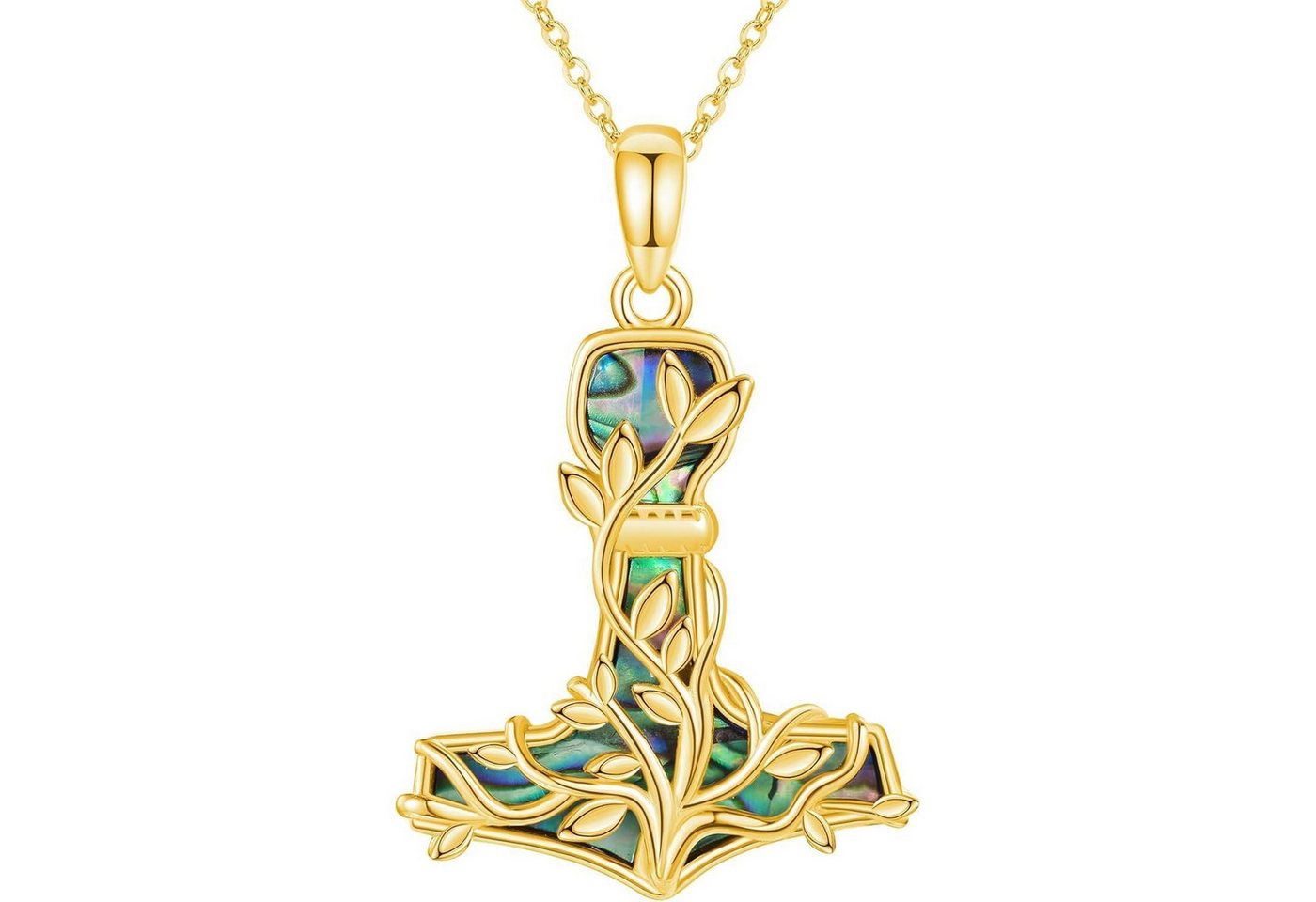 LuxusKollektion Kette und Anhänger Set Halskette Mjolnir Sterling Silber Baum des Lebens gold Abalone Muschel von LuxusKollektion