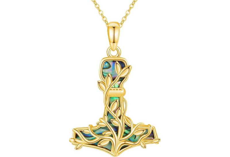 LuxusKollektion Kette und Anhänger Set Halskette Mjolnir Sterling Silber Baum des Lebens gold Abalone Muschel von LuxusKollektion