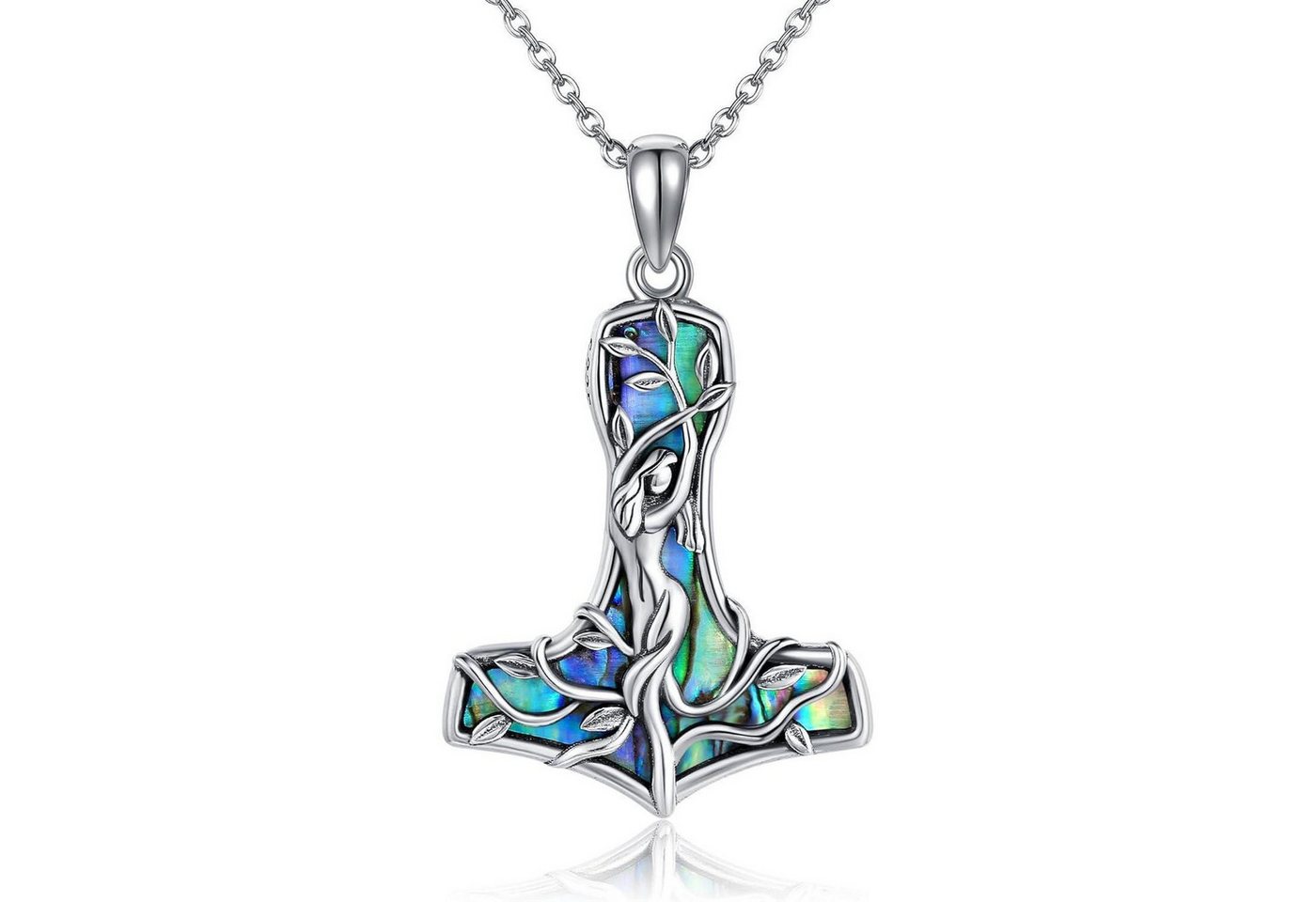 LuxusKollektion Kette und Anhänger Set Halskette Mjolnir Thor Hammer Silber Wikinger silver-Abalone Muschel 2 von LuxusKollektion