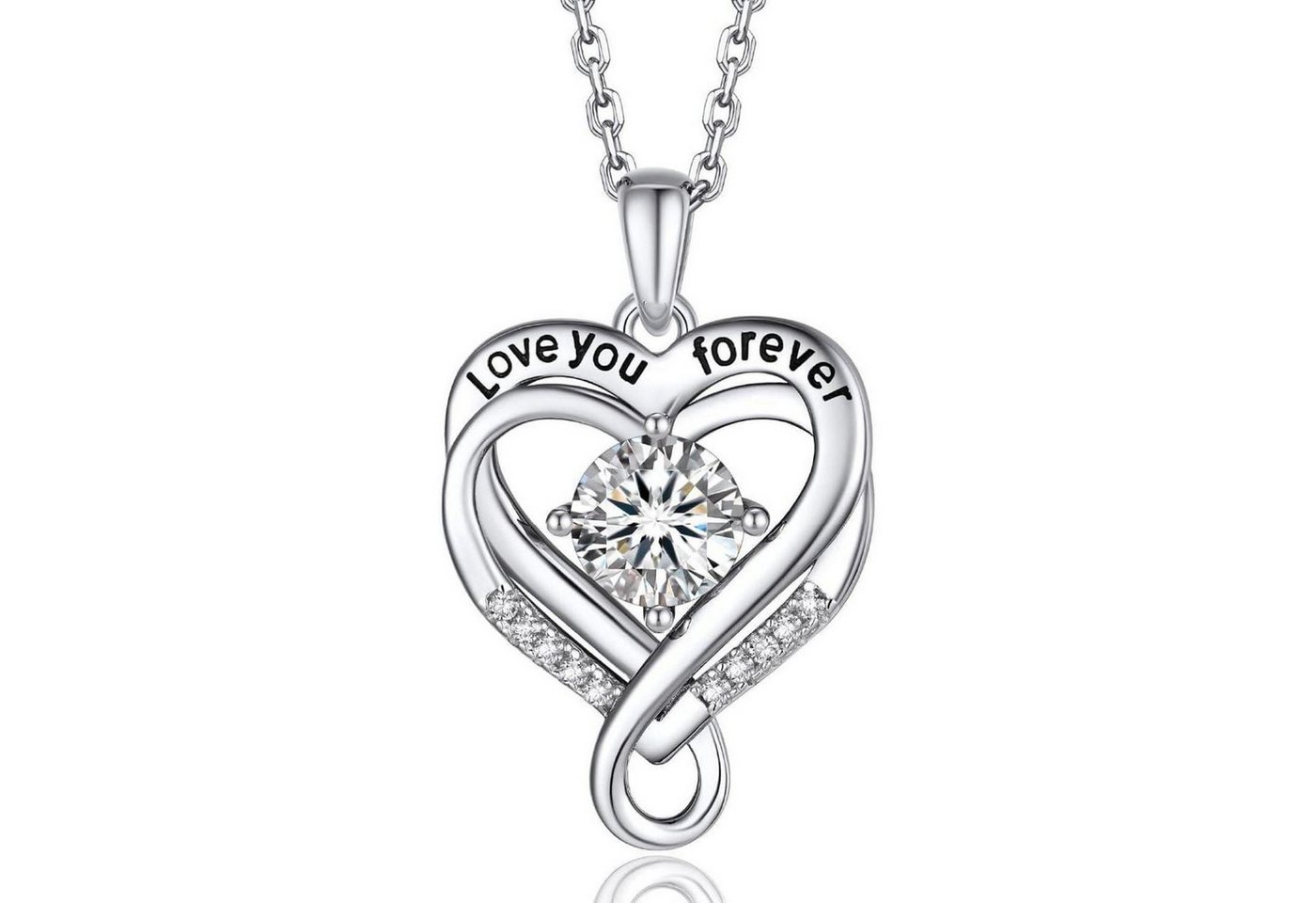 LuxusKollektion Kette und Anhänger Set Halskette Moissanite 1Karat Silber925 Damen Unendlichkeit-Doppelherz von LuxusKollektion