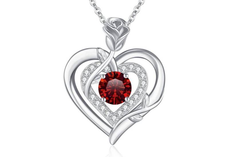 LuxusKollektion Kette und Anhänger Set Halskette Moissanite Damen 925 Silber Doppel Silber-01-Januar-Granat von LuxusKollektion