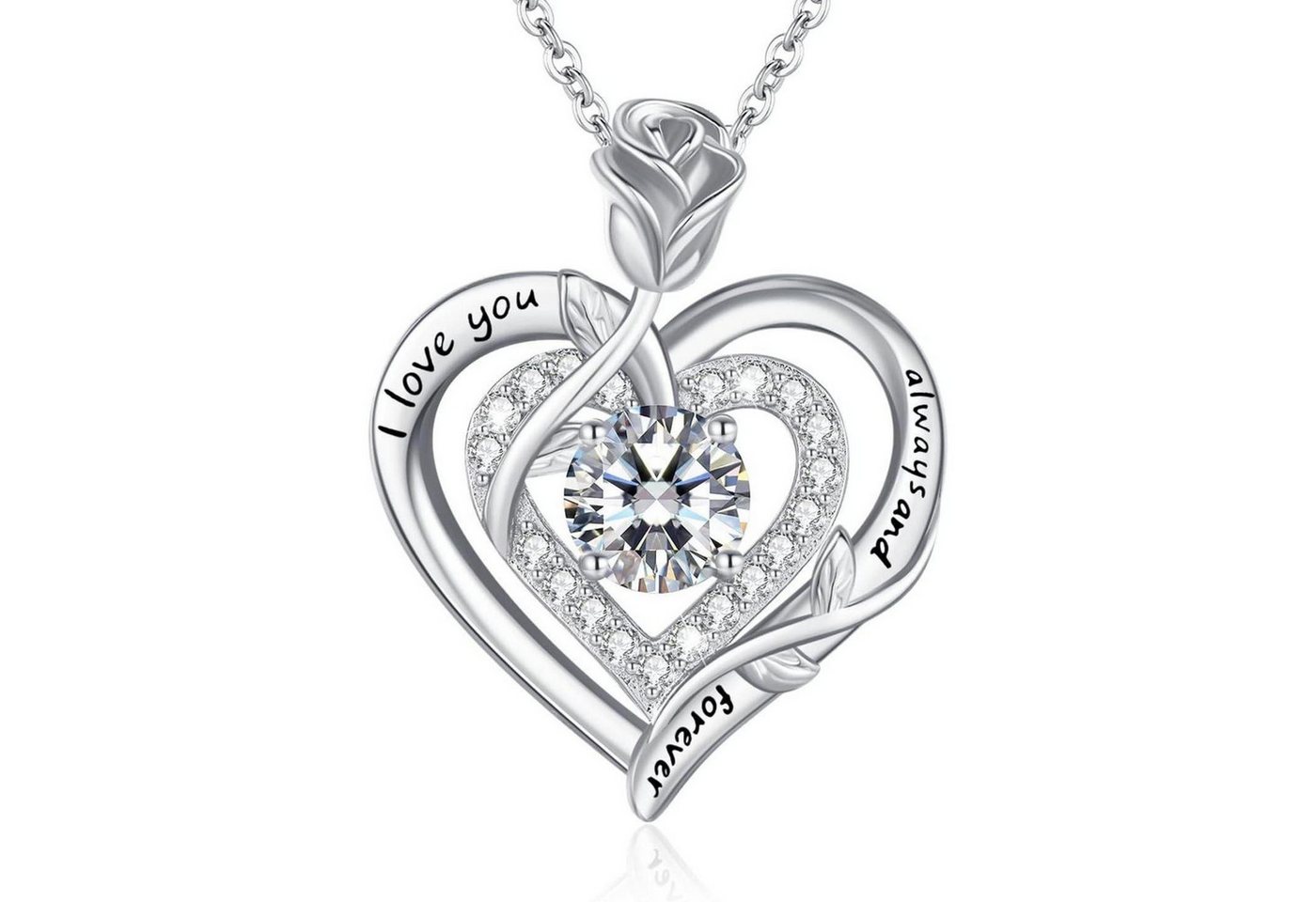 LuxusKollektion Kette und Anhänger Set Halskette Moissanite Damen Silber 925 Doppel Silber Gravur 04 April von LuxusKollektion