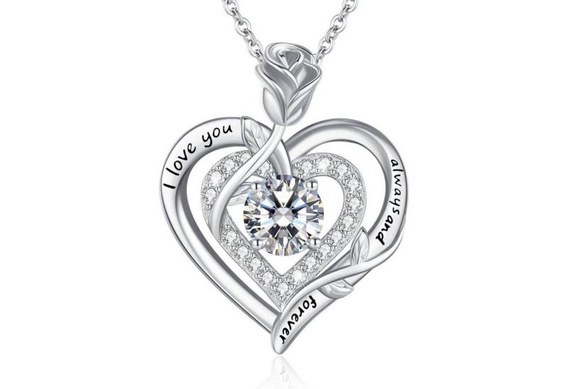 LuxusKollektion Kette und Anhänger Set Halskette Moissanite Damen Silber 925 Doppel Silber Gravur 04 April von LuxusKollektion