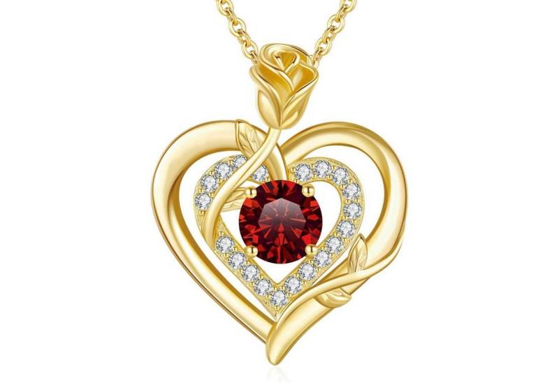 LuxusKollektion Kette und Anhänger Set Halskette Moissanite Damen Silber 925 Doppelherz Gold-01-Januar-Granat von LuxusKollektion