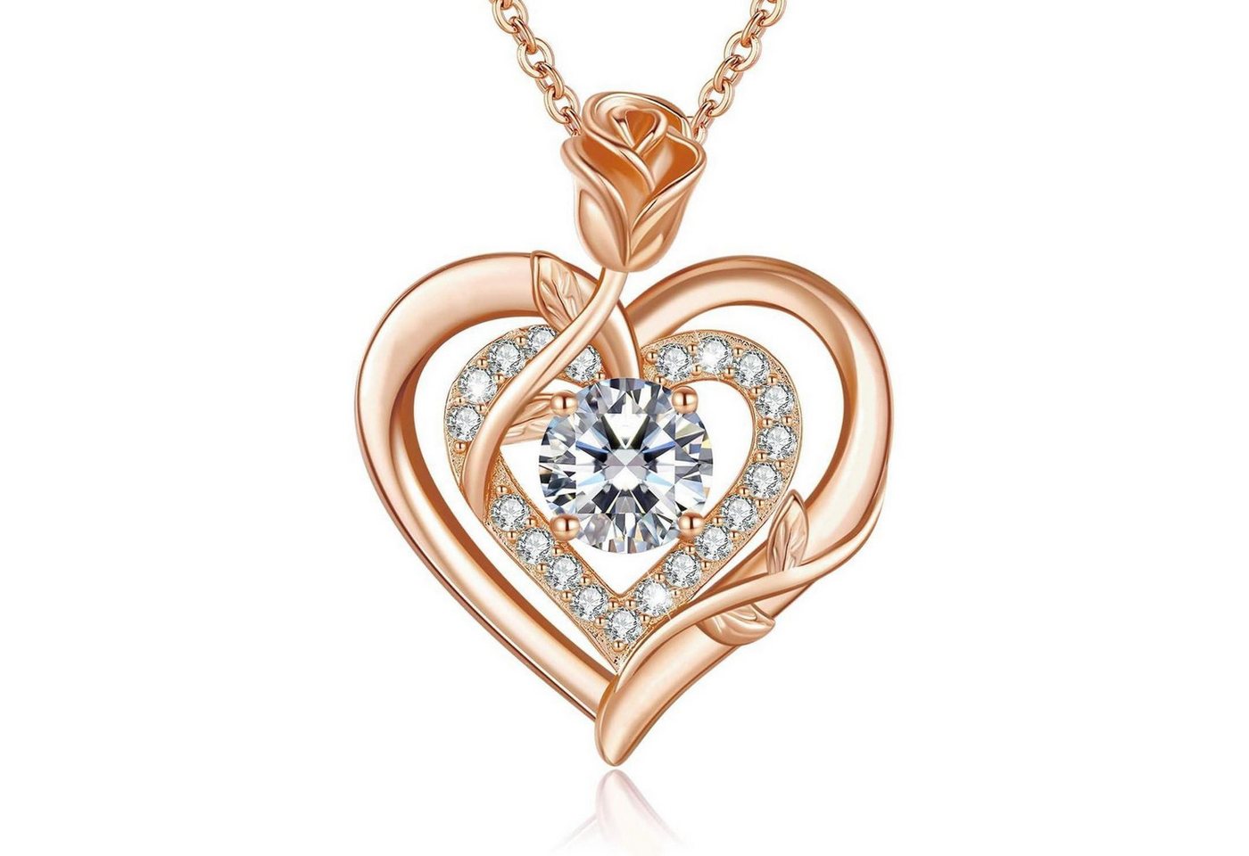 LuxusKollektion Kette und Anhänger Set Halskette Moissanite Damen Silber 925 Doppelherz Roségold-04-April von LuxusKollektion
