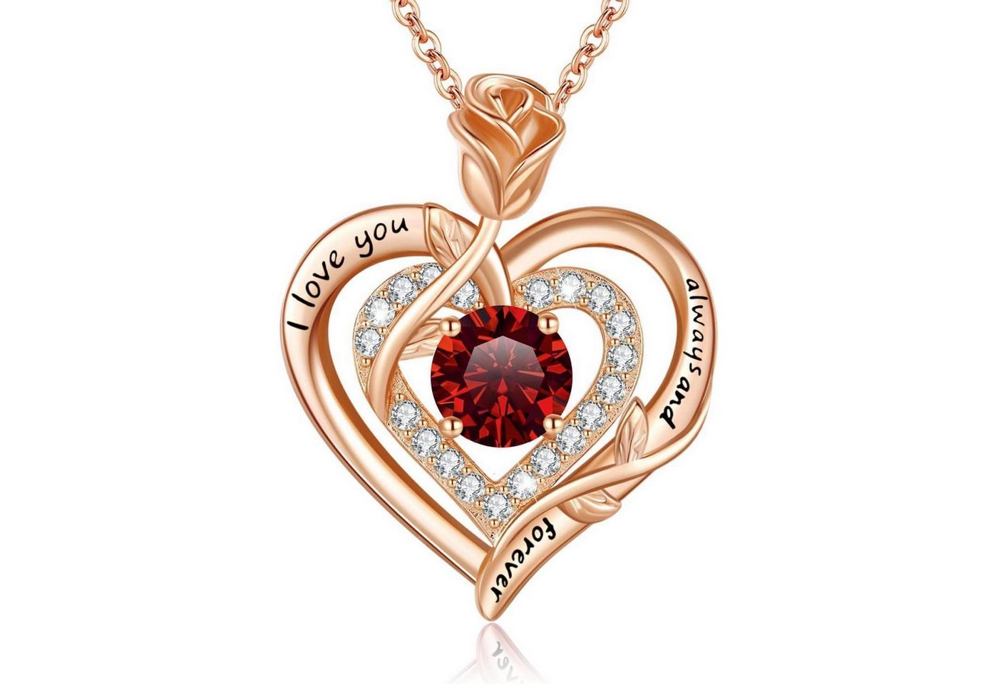 LuxusKollektion Kette und Anhänger Set Halskette Moissanite Damen Silber 925 Roségold-Gravur-01-Januar von LuxusKollektion