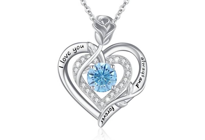 LuxusKollektion Kette und Anhänger Set Halskette Moissanite Damen Silber Silber-Gravur-03-März-Aquamarin von LuxusKollektion