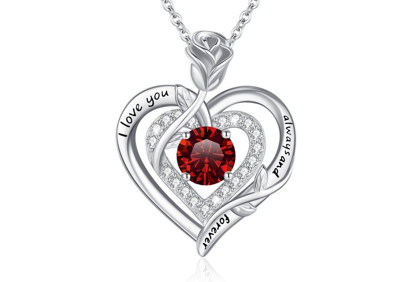 LuxusKollektion Kette und Anhänger Set Halskette Moissanite Damen Silber925 Silber Gravur 01 Januar Granat von LuxusKollektion