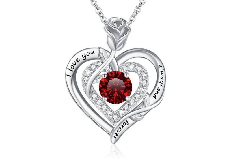 LuxusKollektion Kette und Anhänger Set Halskette Moissanite Damen Silber925 Silber Gravur 01 Januar Granat von LuxusKollektion