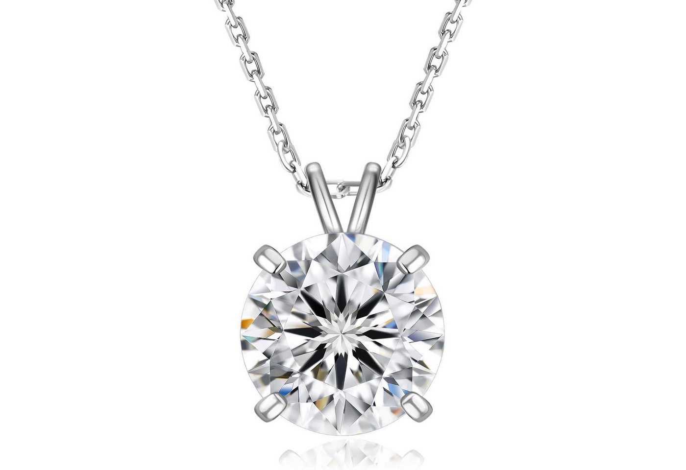 LuxusKollektion Kette und Anhänger Set Halskette Moissanite Silber 925 Solitär Halo 1 2 3 4-Krappen 4 Karat von LuxusKollektion
