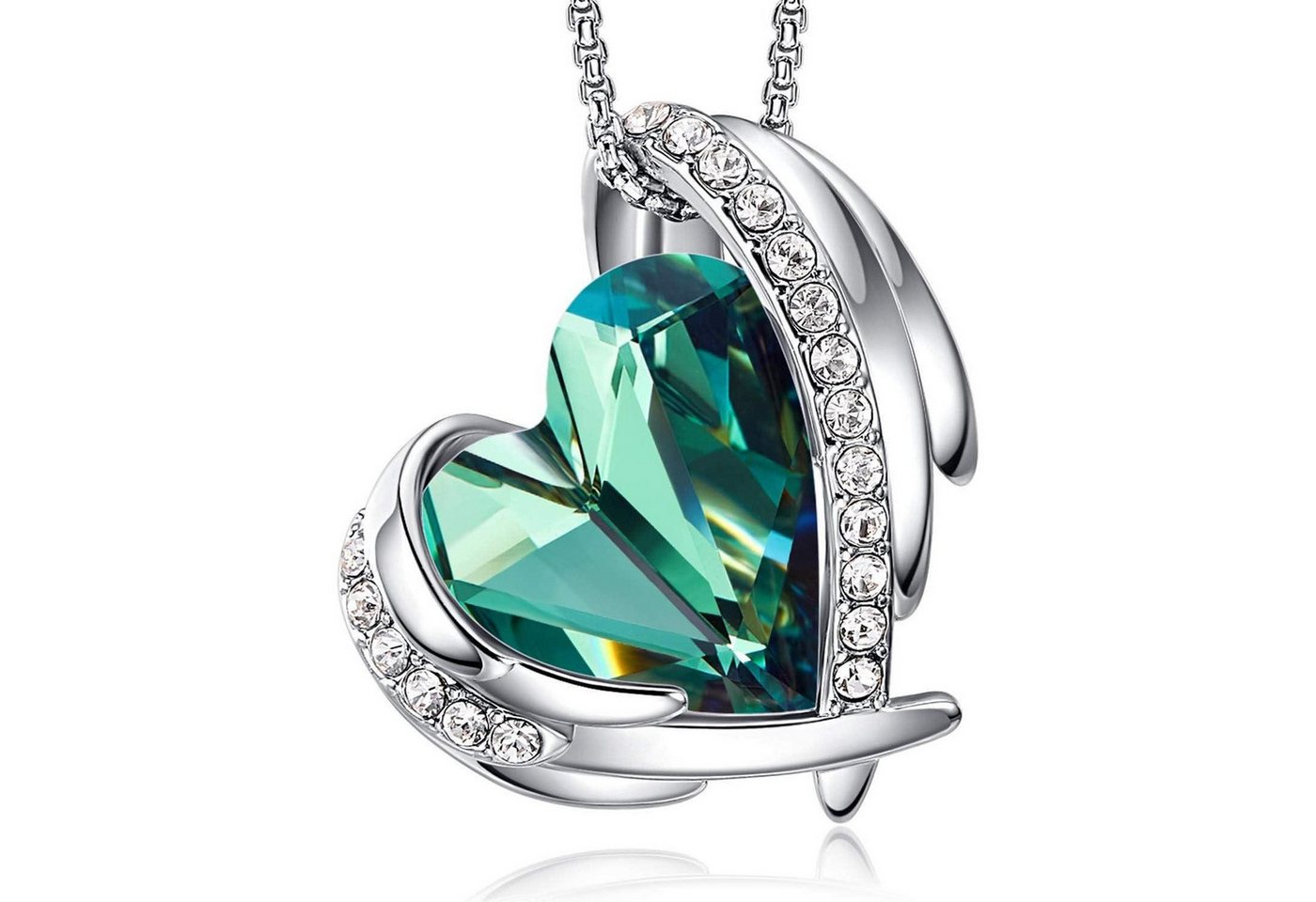 LuxusKollektion Kette und Anhänger Set Halskette Rosegold Herz Damen Valentinstag Geschenk Rhodinierung Grün von LuxusKollektion