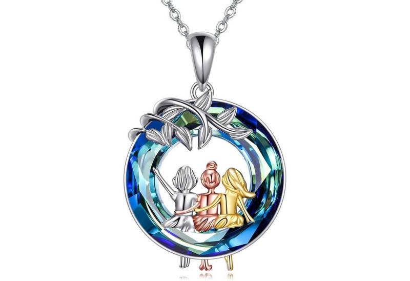 LuxusKollektion Kette und Anhänger Set Halskette Schwestern 925 Sterlingsilber 3 Schwestern-Blauer Kristall von LuxusKollektion