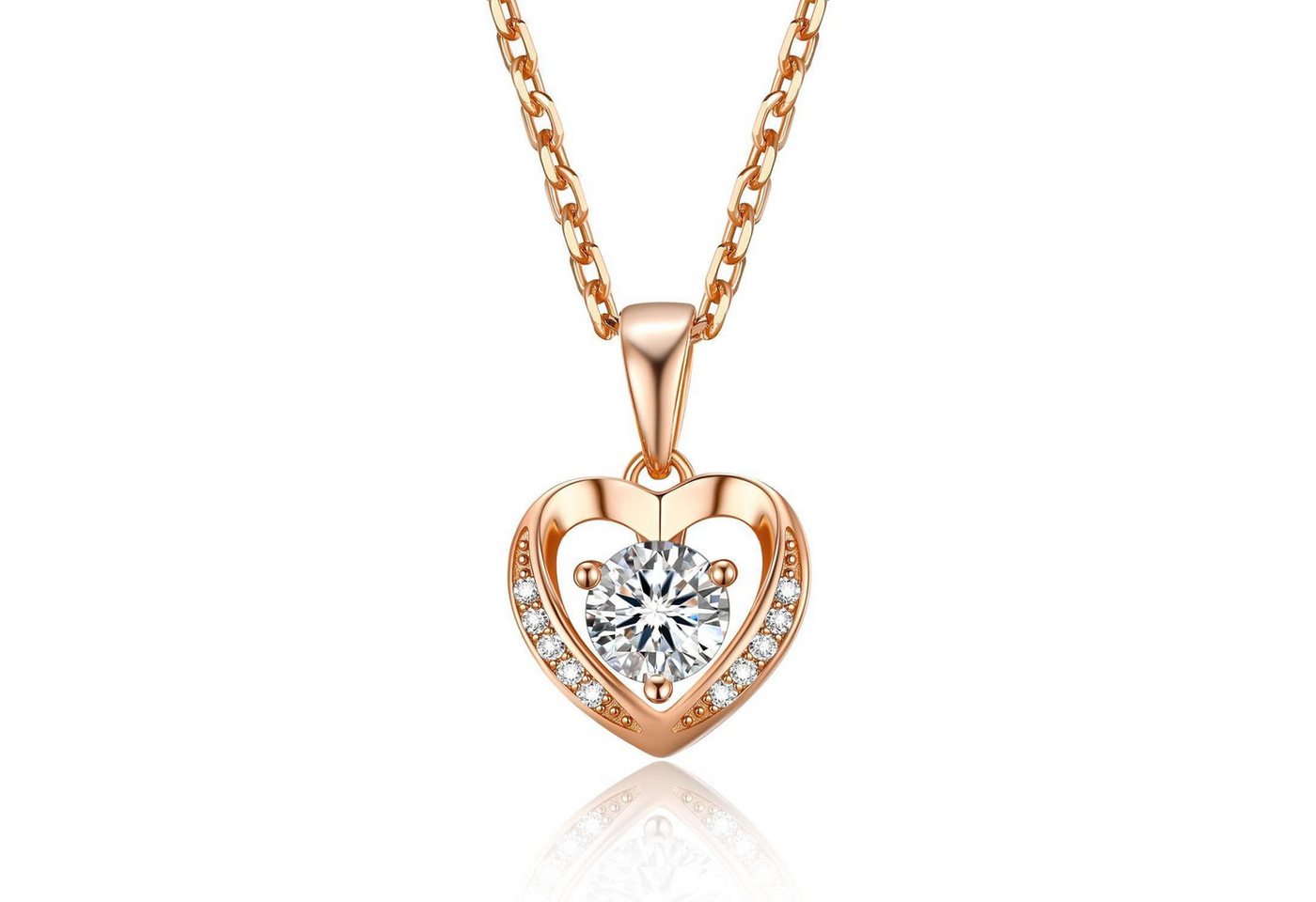 LuxusKollektion Kette und Anhänger Set Halskette Silber 925 Moissanite 1Karat 0,5 Karat-Herz-Rosegold von LuxusKollektion