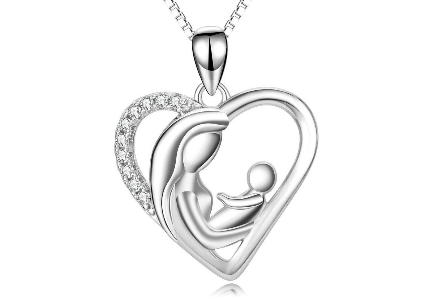 LuxusKollektion Kette und Anhänger Set Halskette Sterling Silber Anhänger Mama Mutter und Kind Halskette von LuxusKollektion