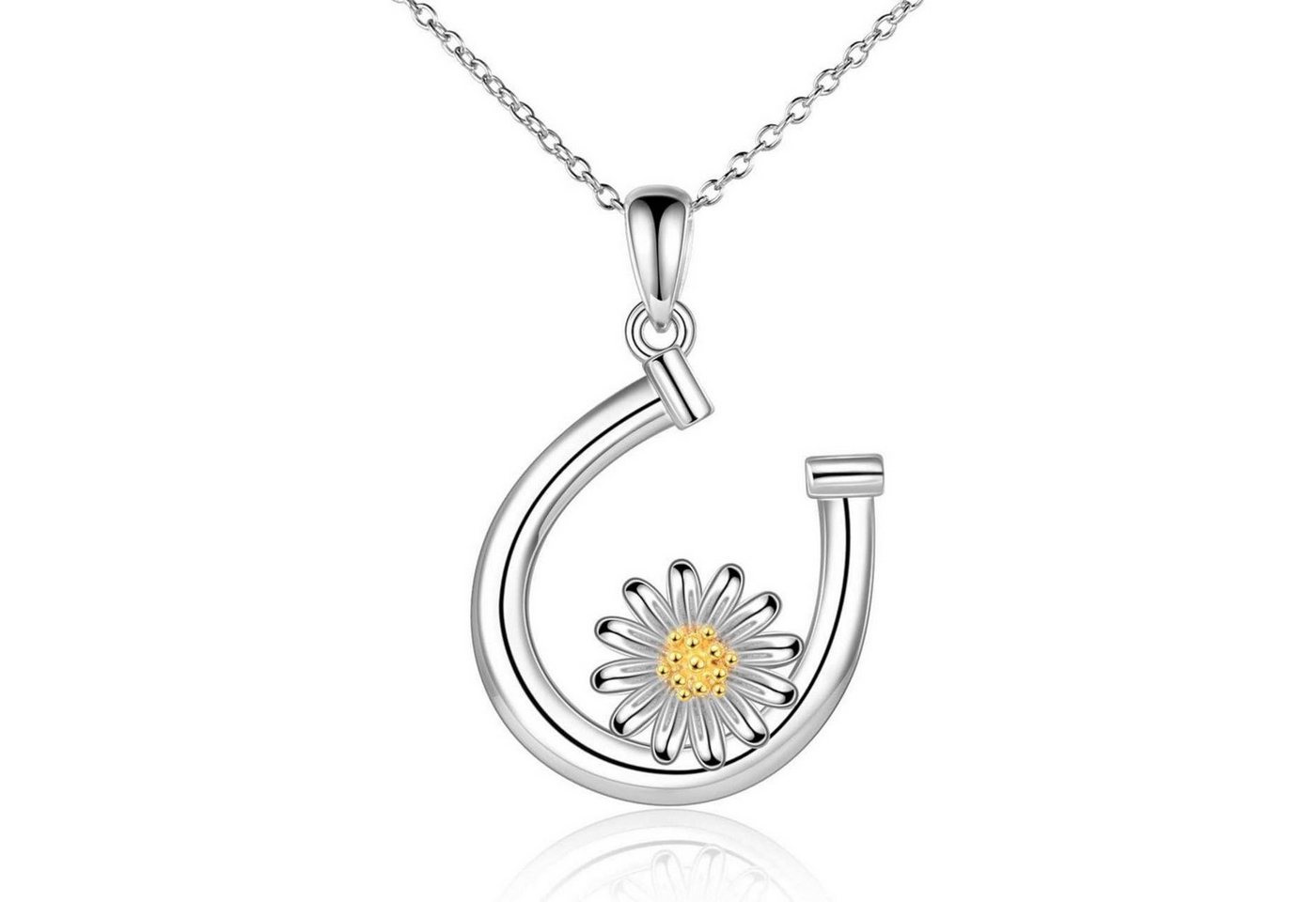 LuxusKollektion Kette und Anhänger Set Halskette Sterling Silber Anhänger Sonnenblume Gänseblümchen-Hufeisen von LuxusKollektion